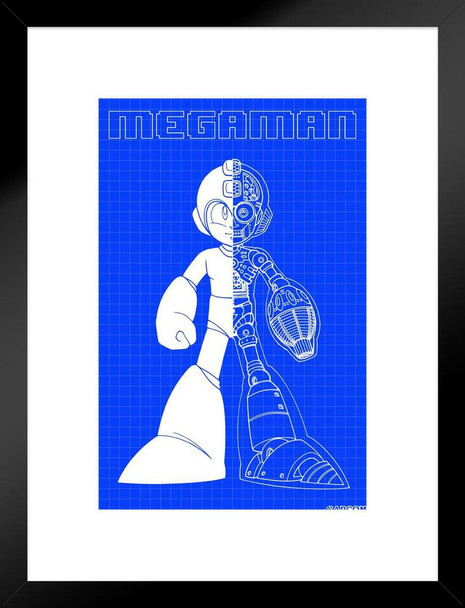 Mega Man Blueprint Art Video Game Video Gamer Classic Retro Vintage 90s Gaming MegaMan Capcom Legacy Collection Megaman 11 Mega Man X Dr Wily Matted Framed Art Wall Decor 20x26