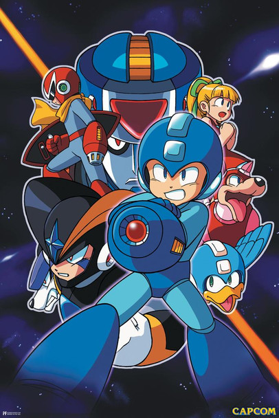 Mega Man Space Background Video Game Video Gamer Classic Retro Vintage 90s Gaming MegaMan Capcom Legacy Collection Megaman 11 Mega Man X Dr Wily Stretched Canvas Art Wall Decor 16x24