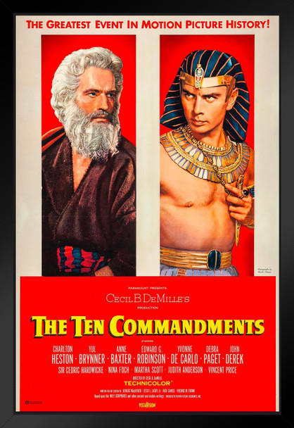 The Ten Commandments Movie Cecil B Demille Charlton Heston Yul Brynner 10 Commandments Classic Hollywood Film Retro Vintage Biblical Religious Christian Moses Black Wood Framed Art Poster 14x20