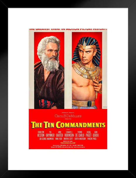 The Ten Commandments Movie Cecil B Demille Charlton Heston Yul Brynner 10 Commandments Classic Hollywood Film Retro Vintage Biblical Religious Christian Moses Matted Framed Art Wall Decor 20x26