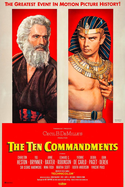 The Ten Commandments Movie Cecil B Demille Charlton Heston Yul Brynner 10 Commandments Classic Hollywood Film Retro Vintage Biblical Religious Christian Moses Thick Paper Sign Print Picture 8x12