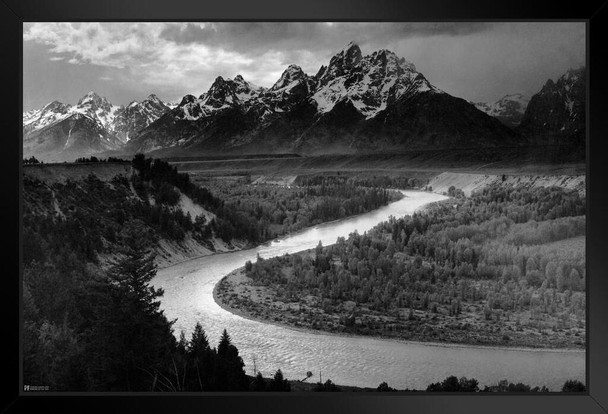 Ansel Adams Print Snake River Overlook Grand Tetons National Park Wyoming Mountains Black and White Photography Nature Home Decor Room Decor Landscape Photo Black Wood Framed Art Poster 20x14