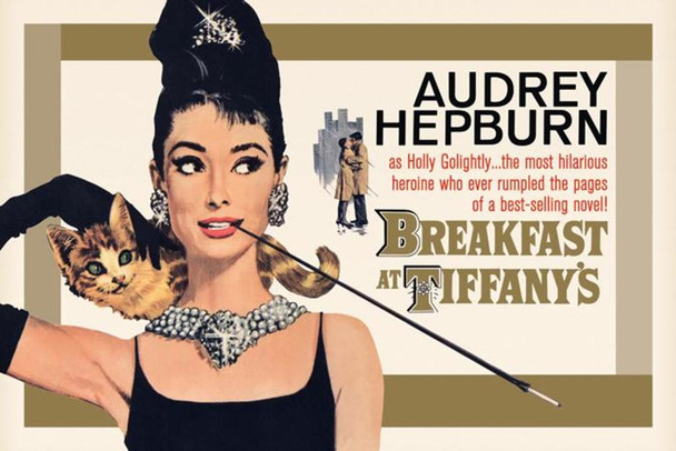 Breakfast at Tiffanys Audrey Hepburn Holly Golightly Romantic Comedy Movie Film Gold Cool Wall Decor Art Print Poster 36x24