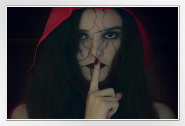 Girl with Finger on Lips Gothic Style Fantasy Photo Photograph White Wood Framed Poster 20x14