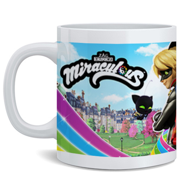 Miraculous Ladybug and Cat Noir Rainbow Panorama Miracle Box Cartoon TV Series Movie Miraculous Ladybug Merchandise Kawaii Miraculouses Ceramic Coffee Mug Tea Cup Fun Novelty Gift 12 oz