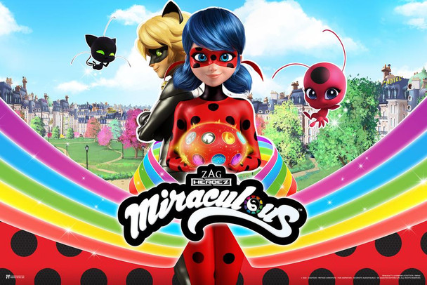 Laminated Miraculous Ladybug and Cat Noir Miraculouses Cartoon TV Series Movie Miraculous Ladybug Merchandise Miraculouses Miraculous Ladybug Poster Girls Bedroom Decor Poster Dry Erase Wall Art 36x24