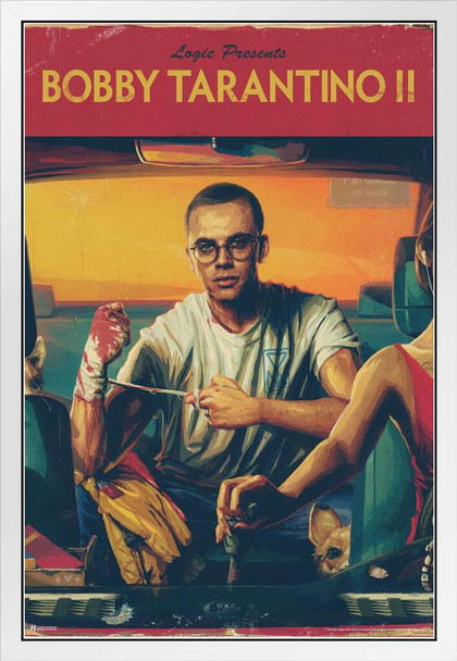 Logic Merch Bobby Tarantino II Album Cover Art Rap Posters Logic Rapper Merch Logic Merchandise Everybody Young Sinatra No Pressure YSIV Logic Glasses White Wood Framed Art Poster 14x20