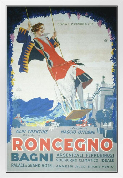 Roncegno Bagni Palace Grand Hotel Vintage Illustration Travel Art Deco Vintage French Wall Art Nouveau French Advertising Vintage Poster Print Art Nouveau Decor White Wood Framed Art Poster 14x20
