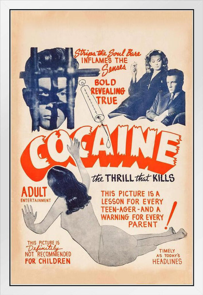 Cocaine The Thrill That Kills Anti Drug Propaganda Movie Fiends Retro Vintage Style Classic Marijuana Weed Cannabis Room Dope Gifts Guys Smoking Stoner Reefer White Wood Framed Art Poster 14x20