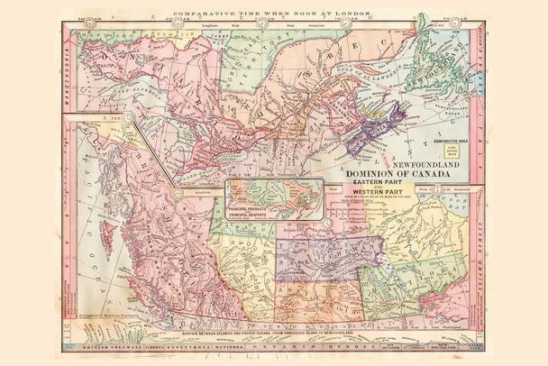 Dominion of Canada Eastern and Western Part 1886 Antique Style Map Cool Wall Decor Art Print Poster 18x12