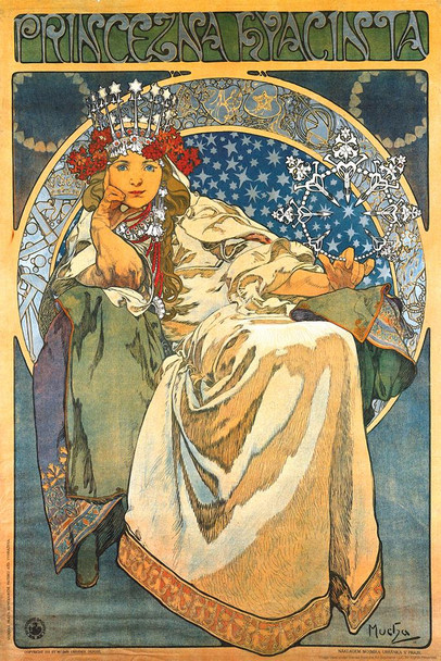 Alphonse Mucha Painting Princess Hyacinth Poster 1911 Bohemian Czech Painter 1900s Art Nouveau Vintage Thick Paper Sign Print Picture 8x12