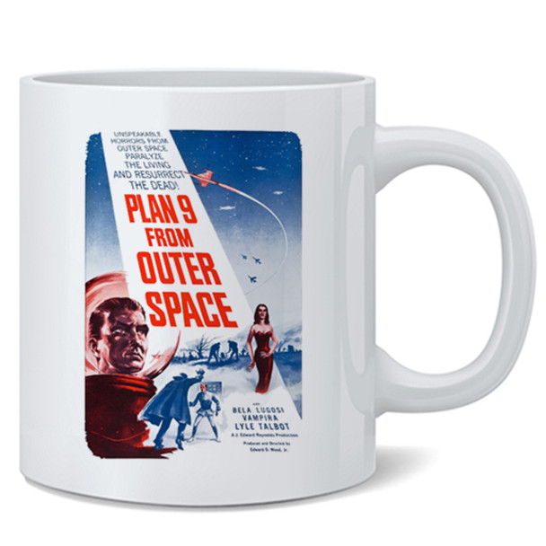 Plan 9 From Outer Space Ed Wood Funny Vintage Horror Movie Merchandise Bela Lugosi SciFI Halloween Mug Horror Coffee Mug Spooky Horror Collectibles Ceramic Coffee Mug Tea Cup Fun Novelty Gift 12 oz