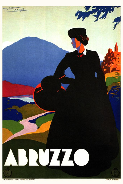 Visit Abruzzo Italy Vintage Illustration Travel Railroad Art Deco Eclectic Advertising Italian Wall Vintage Art Nouveau Cool Huge Large Giant Poster Art 36x54