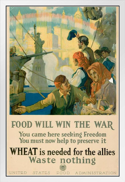 WPA War Propaganda Food Will Win The War Wheat is Needed For The Allies White Wood Framed Poster 14x20
