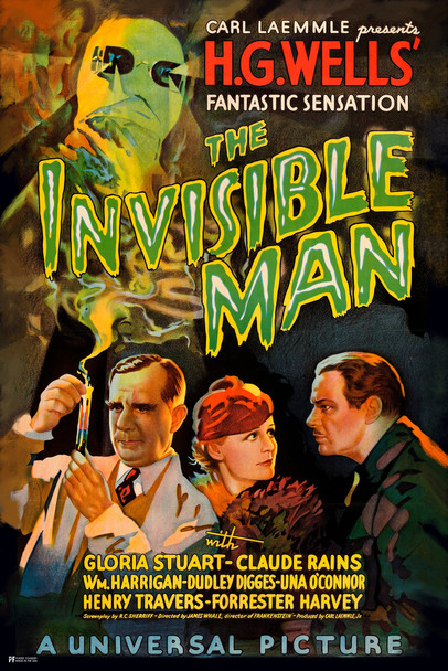 The Invisible Man Claude Rains Retro Vintage Horror Movie Poster Horror Movie Merchandise Horror Decor Classic Monster Spooky Scary Halloween Decorations Cool Wall Decor Art Print Poster 12x18