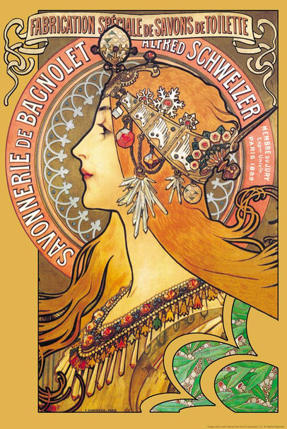 Laminated Savonnerie De Bagnolet Soap Alphonse Mucha Painting 1897 Art Nouveau Vintage Ad Advertisement Poster Dry Erase Sign 12x18