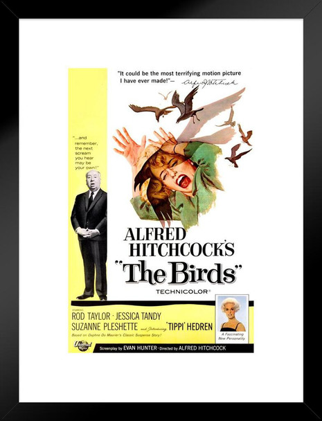 Alfred Hitchcock The Birds Poster Retro Vintage Horror Movie Poster Horror Movie Merchandise Horror Decor Goth Decor Spooky Scary Halloween Decorations Matted Framed Art Wall Decor 20x26