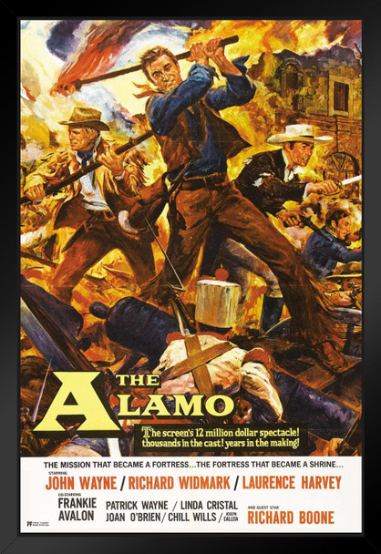 The Alamo John Wayne Movie Poster Retro Vintage Western Decor Cowboy Western Movie Merchandise Collectibles Classic Hollywood Western Film Man Cave Texas Black Wood Framed Poster 14x20