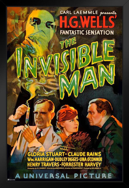 The Invisible Man Claude Rains Retro Vintage Horror Movie Poster Horror Movie Merchandise Horror Decor Classic Monster Spooky Scary Halloween Decorations Stand or Hang Wood Frame Display 9x13