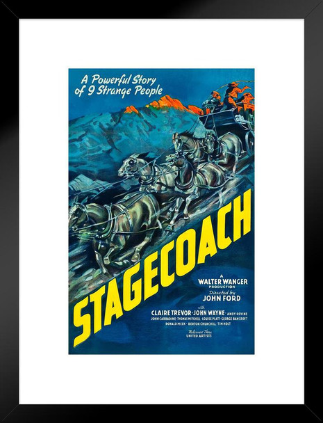 Stagecoach John Wayne Movie Poster Retro Vintage Western Decor Cowboy Western Movie Merchandise Collectibles Classic Hollywood John Ford Western Film Man Cave Matted Framed Wall Decor Art Print 20x26