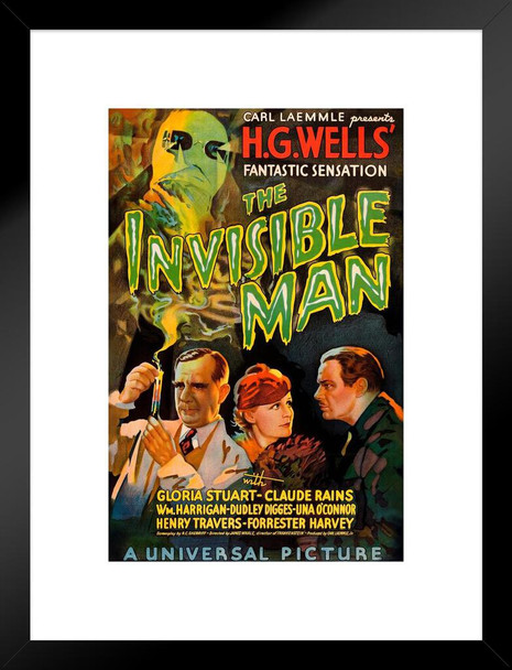 The Invisible Man Claude Rains Retro Vintage Horror Movie Poster Horror Movie Merchandise Horror Decor Classic Monster Spooky Scary Halloween Decorations Matted Framed Art Wall Decor 20x26