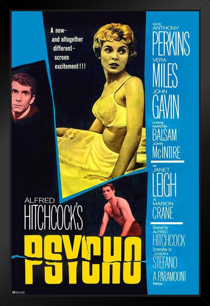 Psycho 1960 Alfred Hitchcock Retro Vintage Horror Movie Poster Horror Movie Merchandise Horror Decor Psycho Movie Poster Spooky Scary Halloween Decorations Stand or Hang Wood Frame Display 9x13