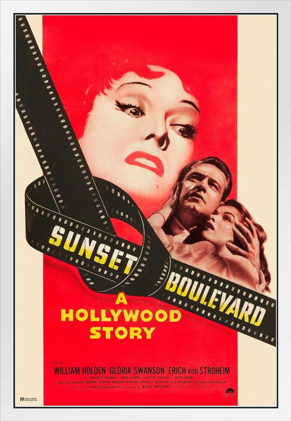 Sunset Boulevard 1950 Retro Vintage Movie Poster Classic Hollywood Film Gloria Swanson Movie Theater Decor Midcentury Modern Living Room Decor Film Lover White Wood Framed Poster 14x20