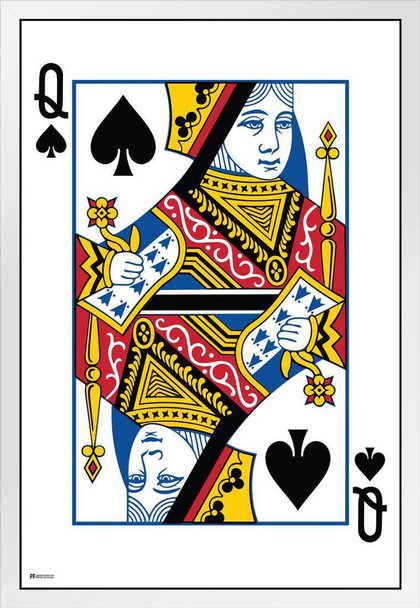Queen of Spades Playing Card Art Poker Room Game Room Casino Gaming Face Card Blackjack Gambler White Wood Framed Poster 14x20