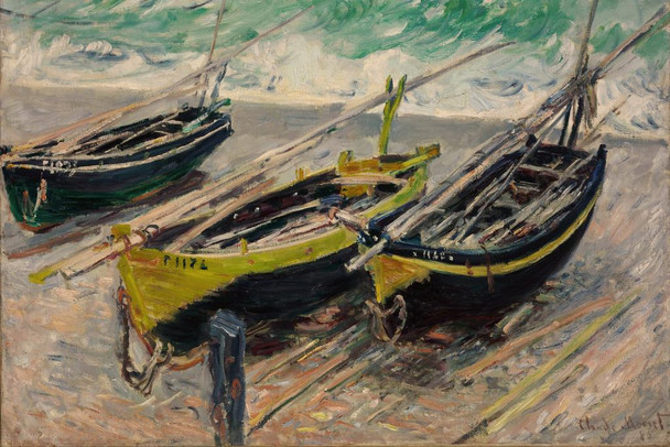 Laminated Claude Monet Three Fishing Boats Impressionist Art Posters Claude Monet Prints Nature Landscape Painting Claude Monet Canvas Wall Art French Wall Decor Monet Art Poster Dry Erase Sign 36x24