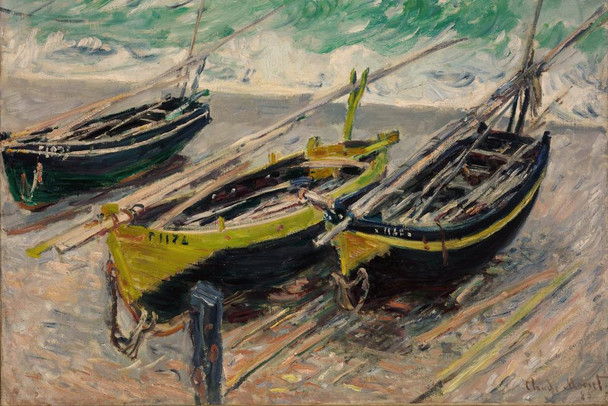 Laminated Claude Monet Three Fishing Boats at Etretat 1886 Impressionist French Nature Landscape Painting Poster Dry Erase Wall Art 36x24