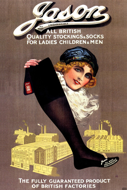 Jason Hosiery Socks British Vintage Illustration Art Deco Vintage French Wall Art Nouveau 1920 French Advertising Vintage Poster Prints Art Nouveau Decor Cool Wall Decor Art Print Poster 12x18