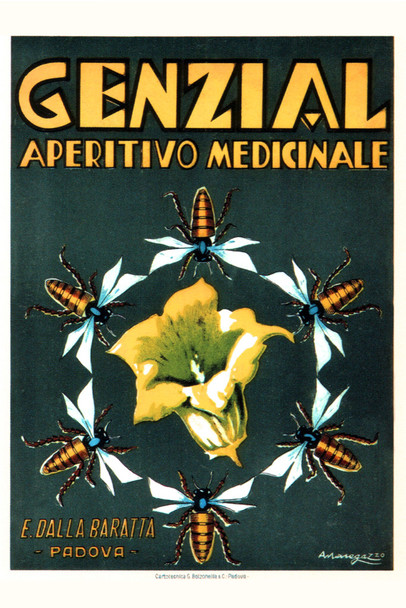 Genzial Aperitivo Medicinal Plant Vintage Illustration Art Deco Vintage French Wall Art Nouveau 1920 French Advertising Vintage Poster Prints Art Nouveau Decor Cool Wall Decor Art Print Poster 12x18