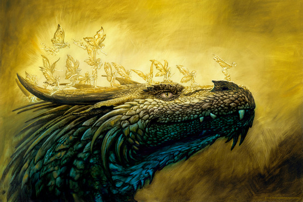 Rak Ruval Hadas Dragon Head With Fairies by Ciruelo Fantasy Painting Gustavo Cabral Cool Wall Art Print Poster 12x18