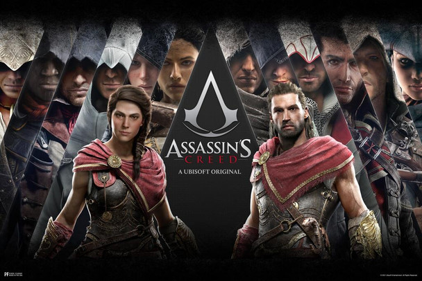 Assassins Creed Series All Assassins Character Group Valhalla Origins Syndicate Odyssey Black Flag Bloodlines Assassins Creed Merchandise Gamer Stretched Canvas Art Wall Decor 16x24