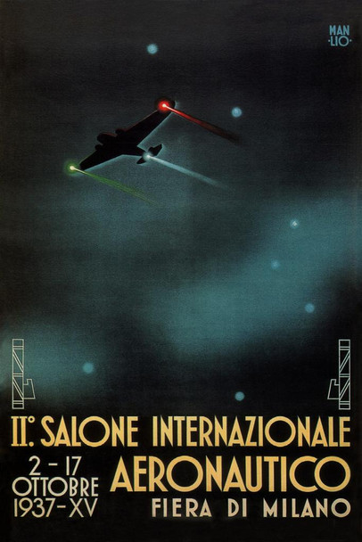Laminated Aeronautico Fiera Di Milano 1937 Italian Air Show Fair Italy Vintage Travel Airplane Airport Ad Advertisement Poster Dry Erase Wall Art 24x36