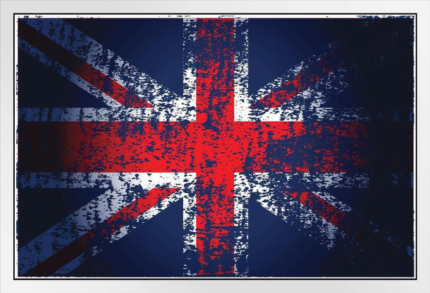 United Kingdom Union Jack Flag with Brush Strokes White Wood Framed Poster 14x20