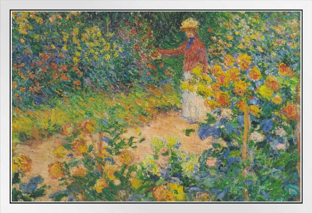 Claude Monet In The Garden Impressionist Art Posters Claude Monet Prints Nature Landscape Painting Claude Monet Canvas Wall Art French Wall Decor Monet Art White Wood Framed Poster 20x14