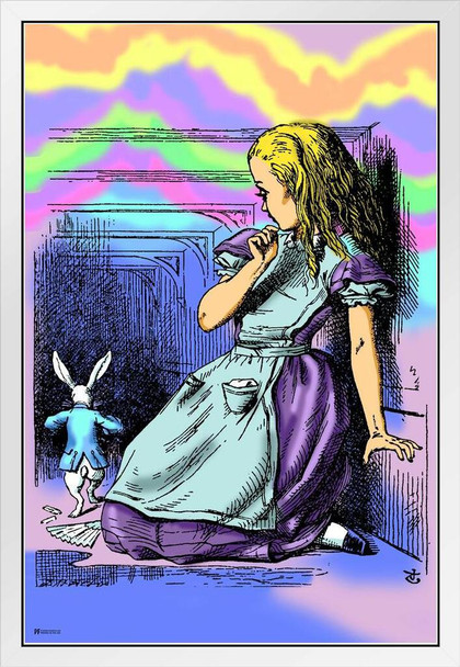 Large Alice In Hall Alice In Wonderland Through the Looking Glass Psychedelic Trippy Room Decor Aesthetic Vintage Retro Hippie Decor Indie Mad Hatter Tea Party White Wood Framed Poster 14x20