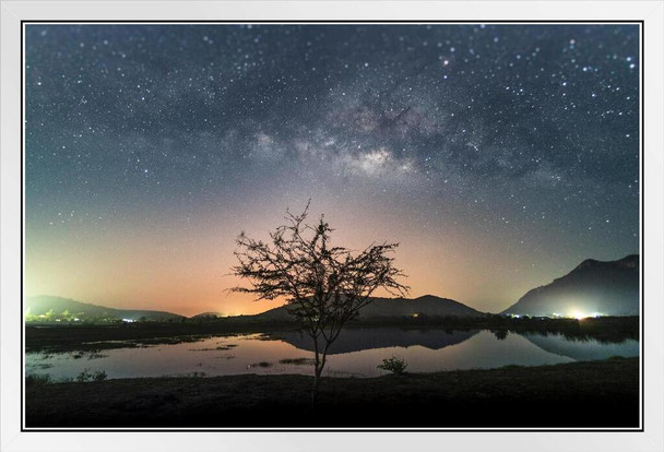 Milky Way Over Thailand Photo Photograph White Wood Framed Poster 20x14