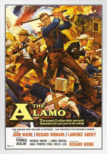 The Alamo John Wayne Movie Poster Retro Vintage Western Decor Cowboy Western Movie Merchandise Collectibles Classic Hollywood Western Film Man Cave Texas White Wood Framed Poster 14x20