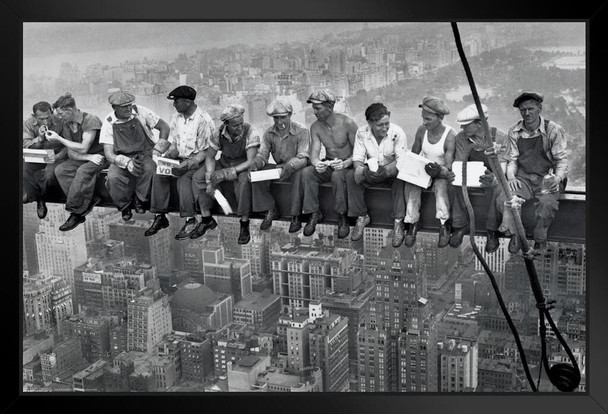 Charles Ebbets Workers Lunch Atop Skyscraper Rockefeller Center Black White Photo Stand or Hang Wood Frame Display 13x9