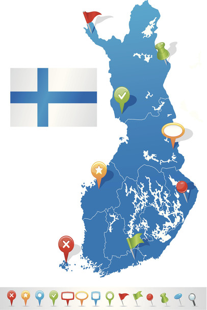 Map of Finland with Flag and Navigation Icons Travel World Map with Icons in Detail Map Posters for Wall Map Art Wall Decor Geographical Illustration Travel Cool Wall Decor Art Print Poster 12x18