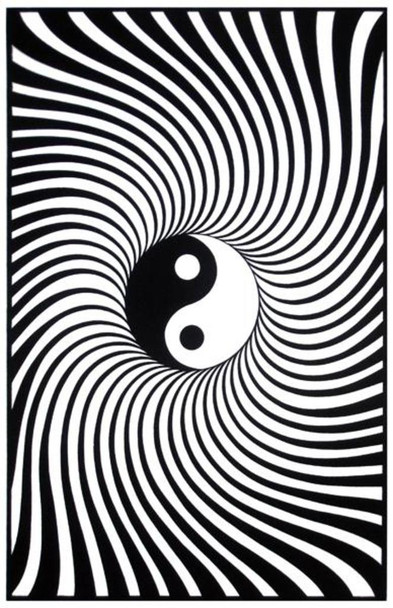 Ying Yang Peace Balance Symbol Logo Swirl Trippy Spiral Flocked Psychedelic Retro UV Reactive Black Light Blacklight Poster 23x35 inch