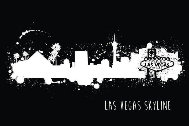 Las Vegas Nevada Skyline Watercolor Black and White Cool Wall Decor Art Print Poster 18x12