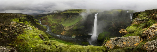 Laminated Haifoss Waterfall Iceland Panoramic Photo Photograph Poster Dry Erase Sign 36x12