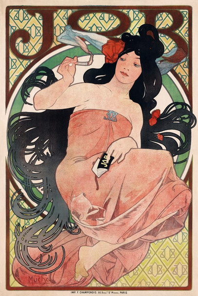 Job Cigarettes 1898 Alphonse Mucha Smoking Painting Poster Art Nouveau Vintage Ad Advertisement Stretched Canvas Art Wall Decor 16x24