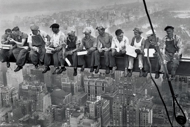 Charles Ebbets Workers Lunch Atop Skyscraper Rockefeller Center Black White Photo Stretched Canvas Art Wall Decor 24x16