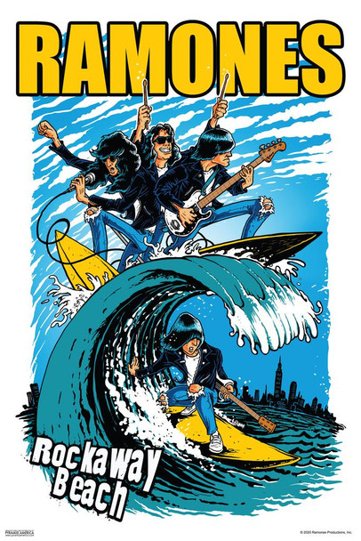 The Ramones Rockaway Beach Band Cartoon Retro Vintage Classic Punk Rock Music Stretched Canvas Art Wall Decor 16x24