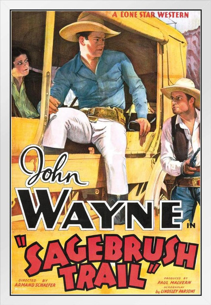 John Wayne Sagebrush Trail Western Movie Retro Vintage Classic Hollywood Cowboy Memorabilia Collectibles Western Decor Man Cave Decor John Wayne Movies White Wood Framed Poster 14x20