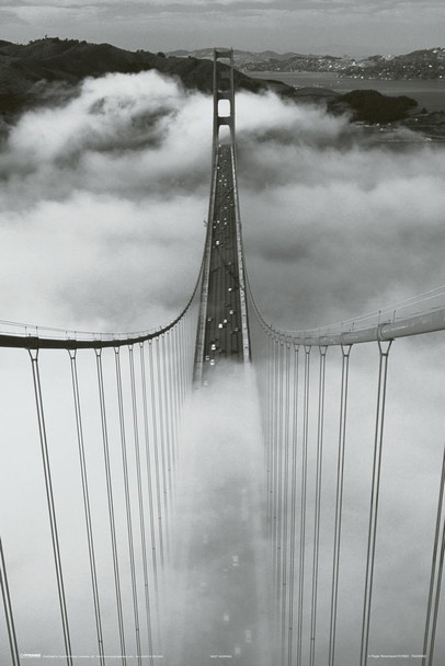 Misty Morning Golden Gate Bridge San Francisco Suspension Bridge B&W Photograph Stretched Canvas Art Wall Decor 16x24